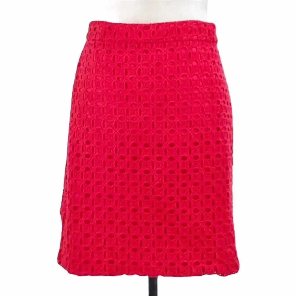 J. Crew Chili Red No. 2 Pencil Skirt Knee Length Ultra Eyelet Cut